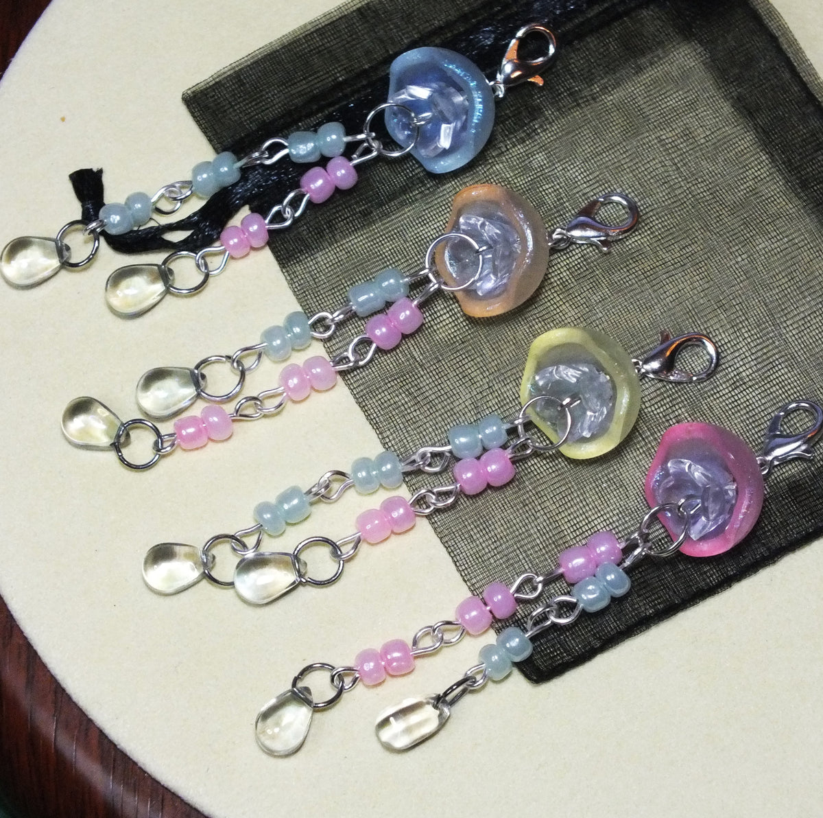 Set of 4 Jellyfish Glow In The Dark Handmade Dangle Charms
