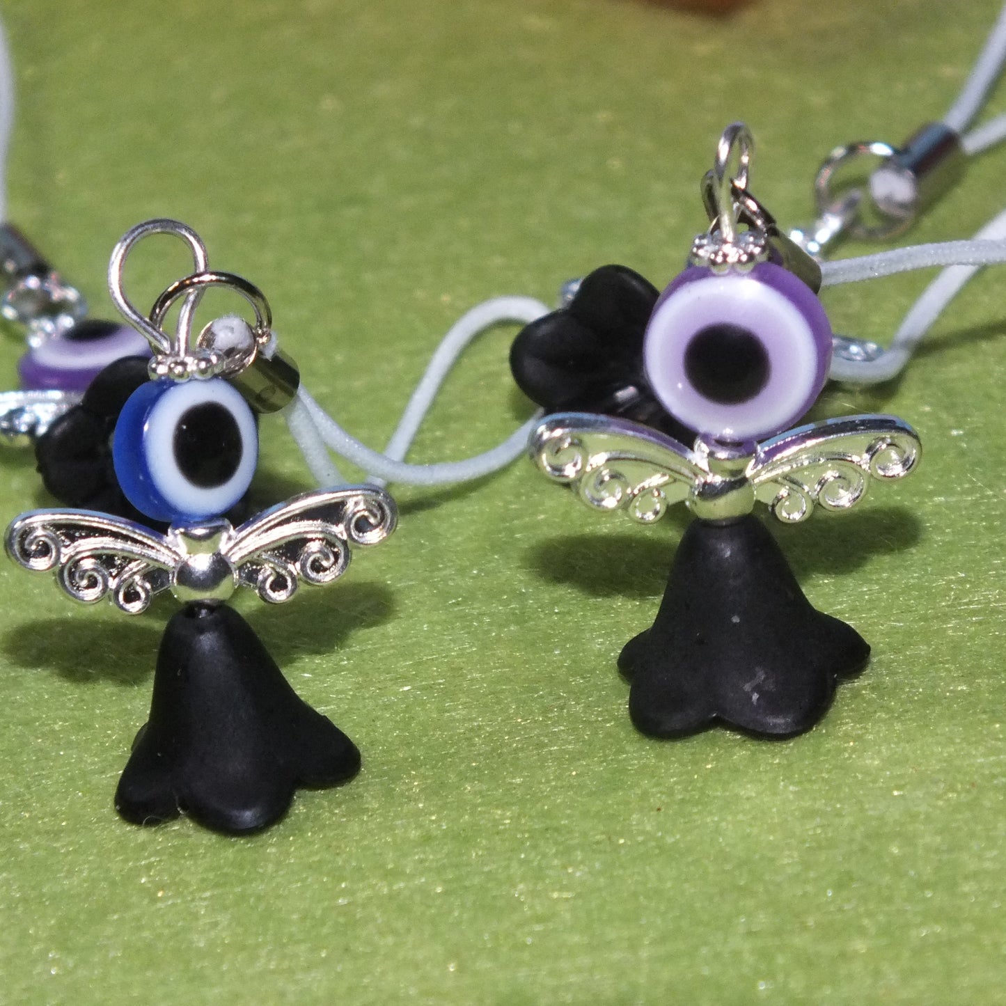6 mixed Halloween Evil Eye angel charms on lanyards