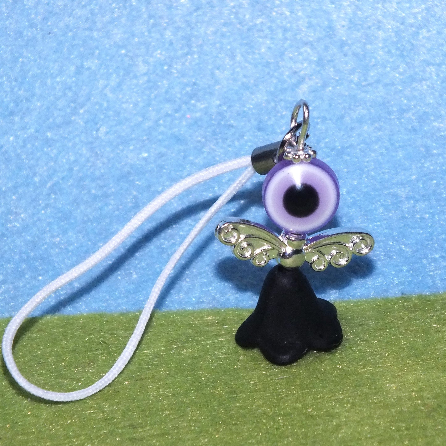 6 mixed Halloween Evil Eye angel charms on lanyards