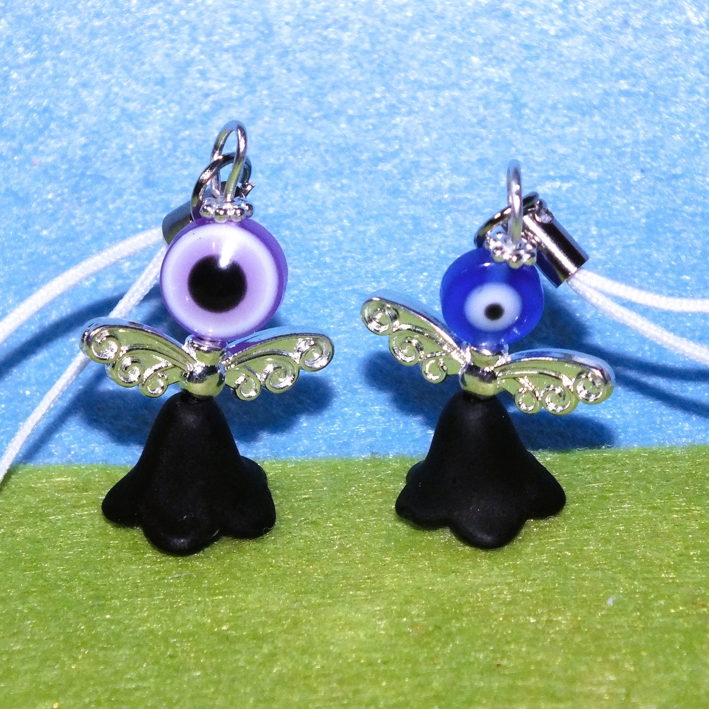 6 mixed Halloween Evil Eye angel charms on lanyards
