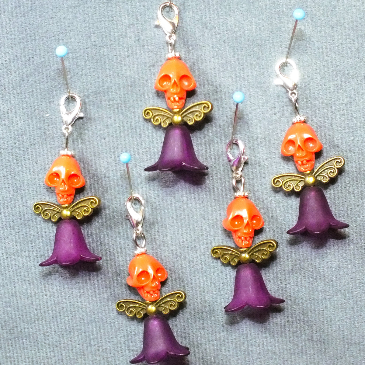 5pcs Red Skull Angel Large Dangle Charms - Handmade Halloween Pendants On Clasps
