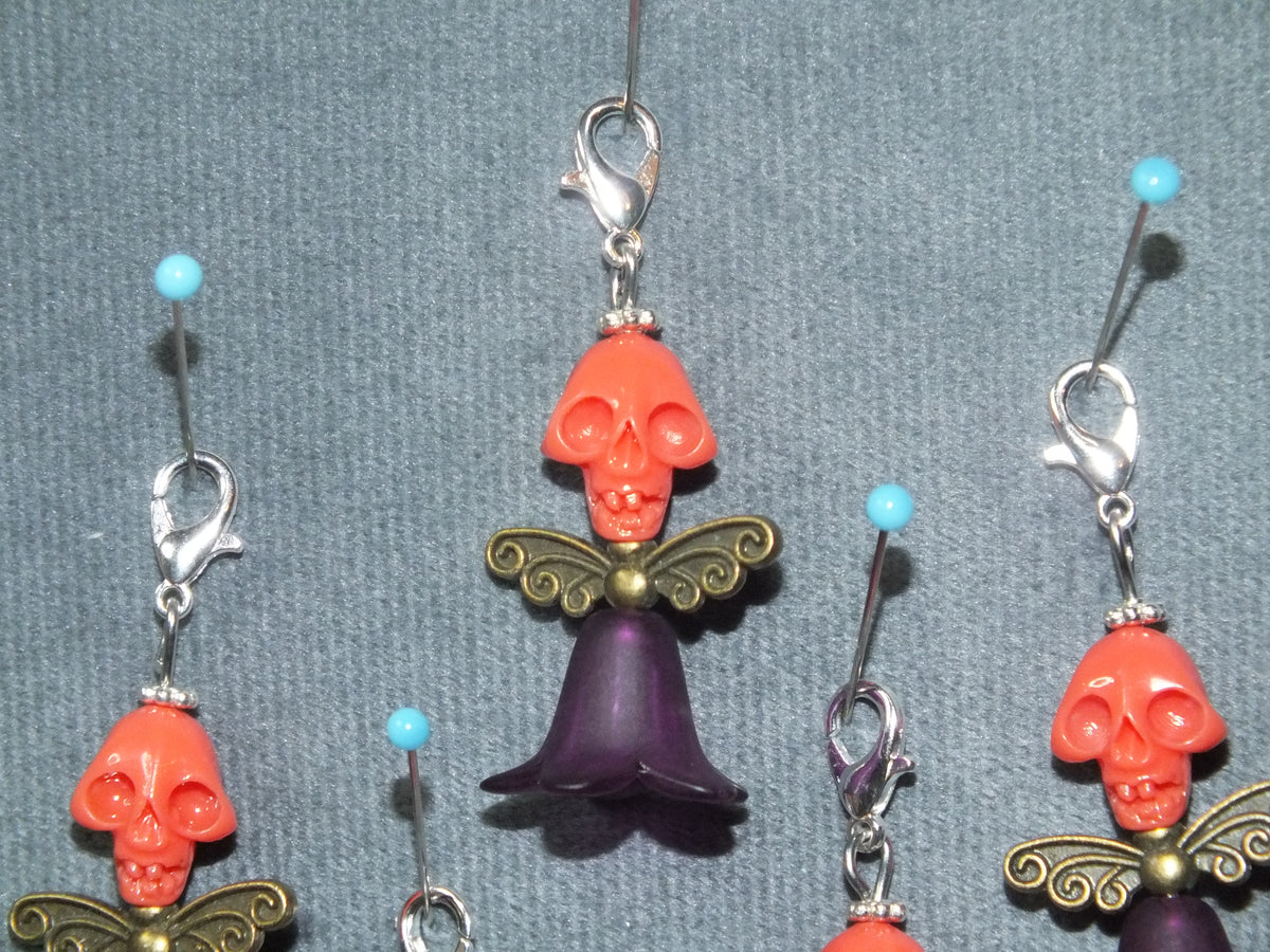 5pcs Red Skull Angel Large Dangle Charms - Handmade Halloween Pendants On Clasps