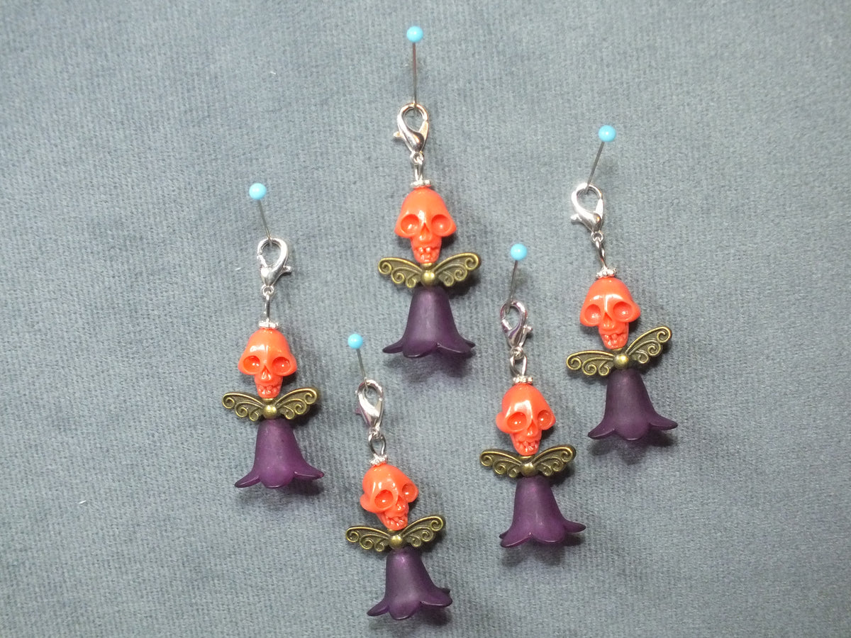5pcs Red Skull Angel Large Dangle Charms - Handmade Halloween Pendants On Clasps