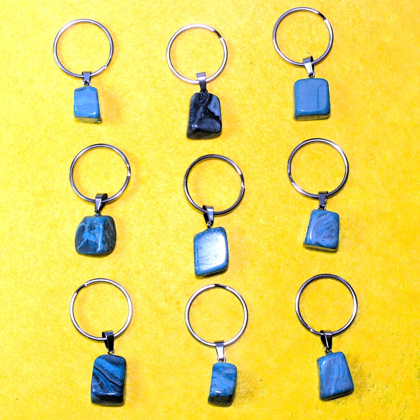 9pcs semiprecious stone keyrings (synthetic turquoise?)