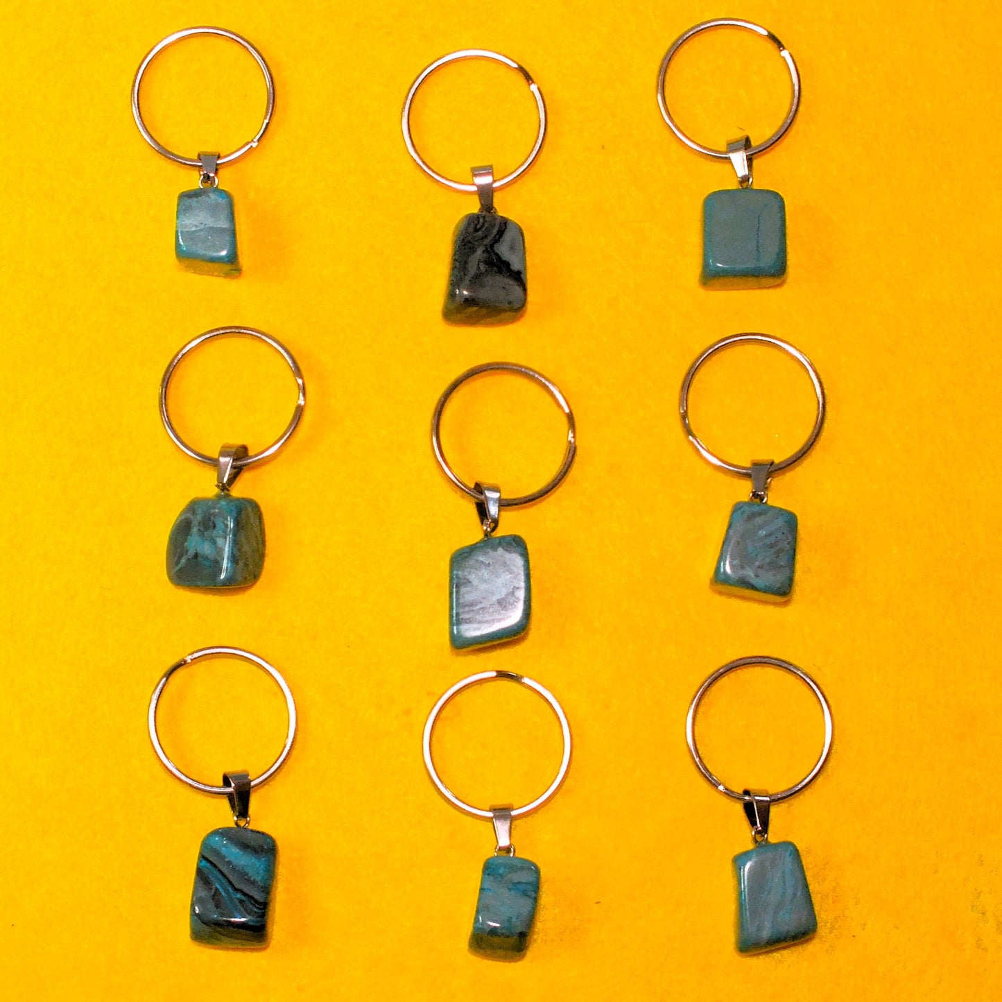 9pcs semiprecious stone keyrings (synthetic turquoise?)