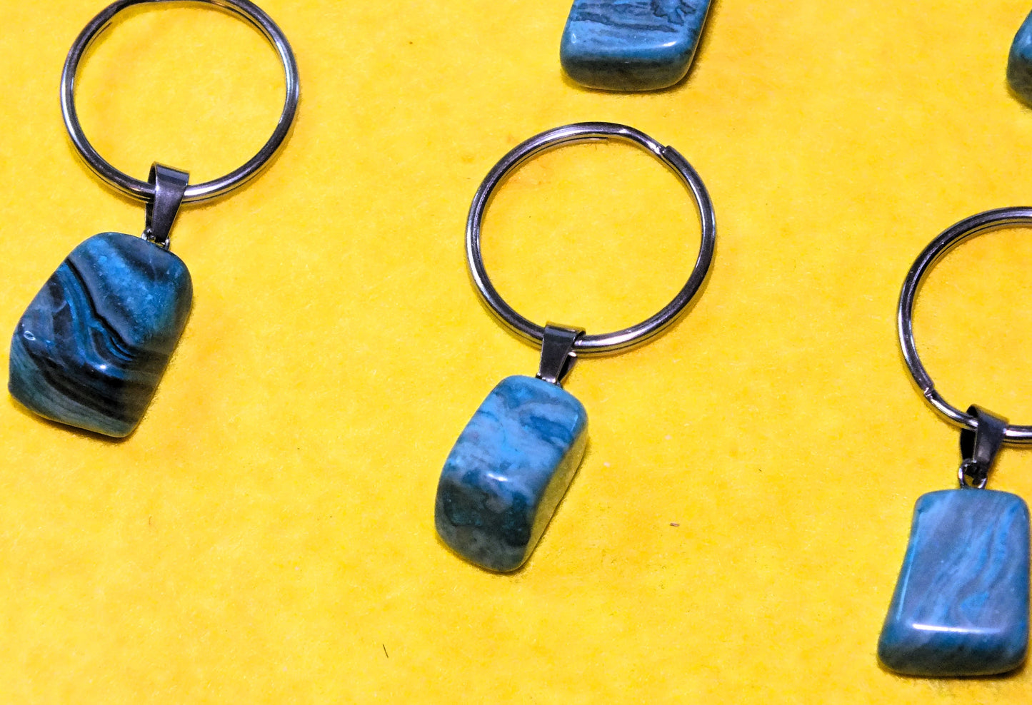 9pcs semiprecious stone keyrings (synthetic turquoise?)