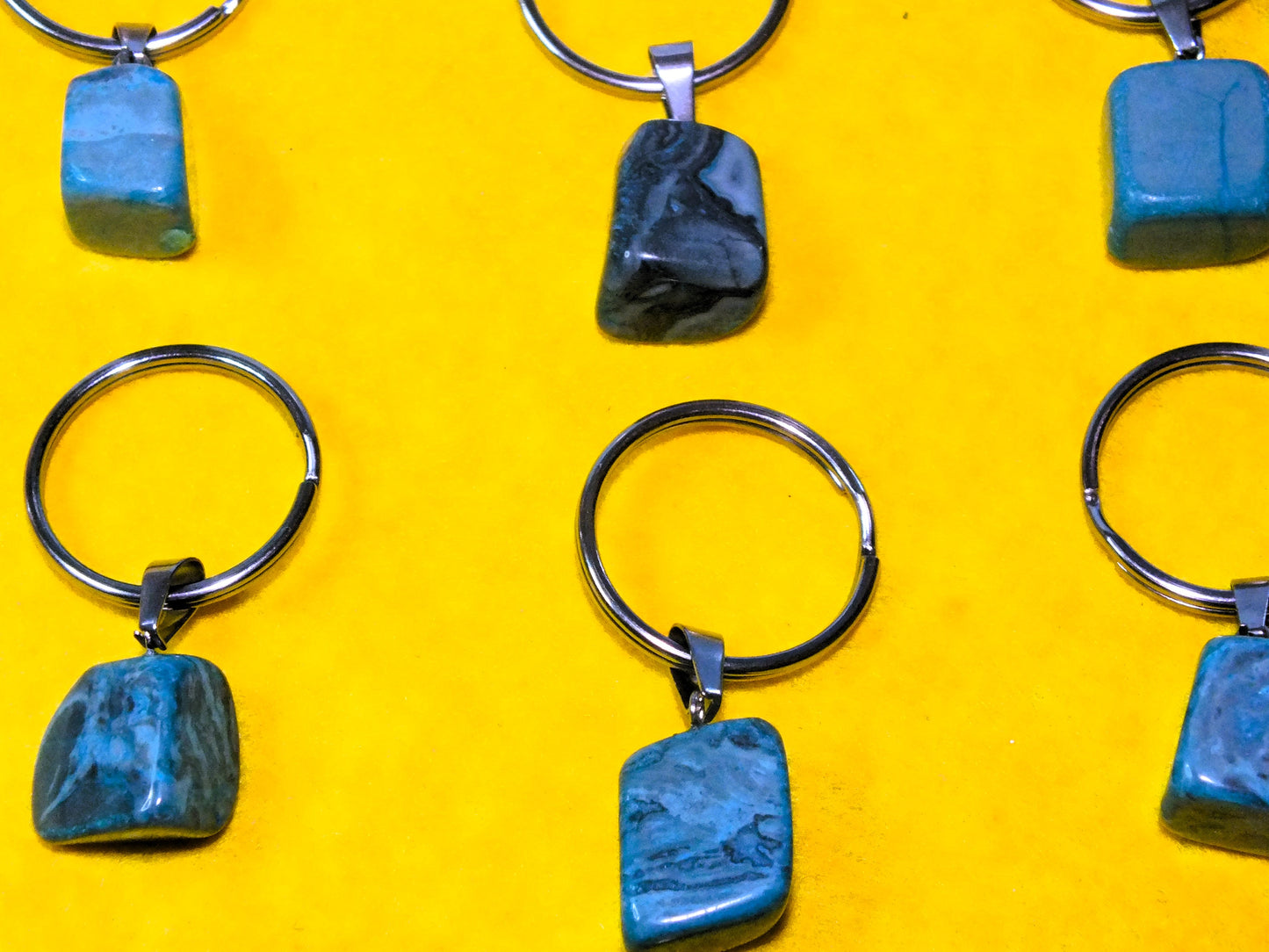 9pcs semiprecious stone keyrings (synthetic turquoise?)