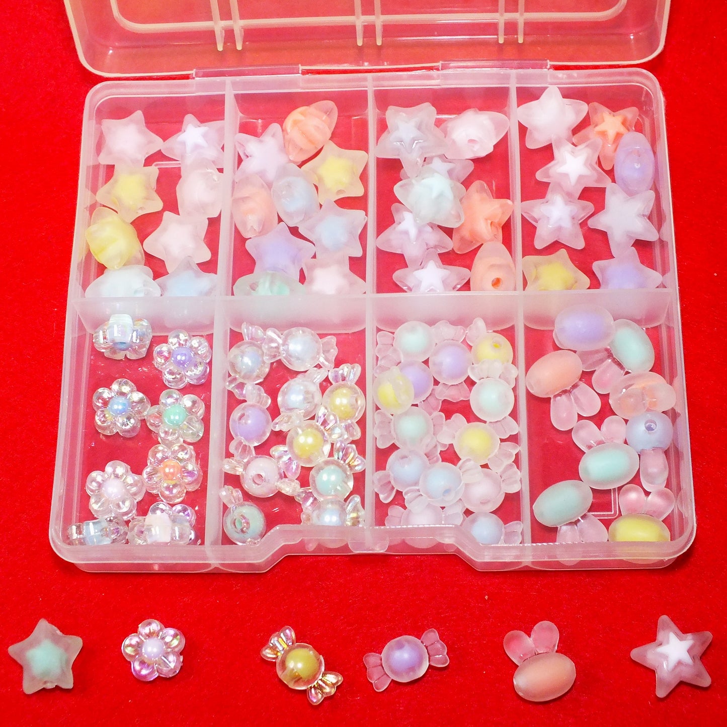 Bead-in-bead assortment box - stars, flowers, candy sweets, rabbits