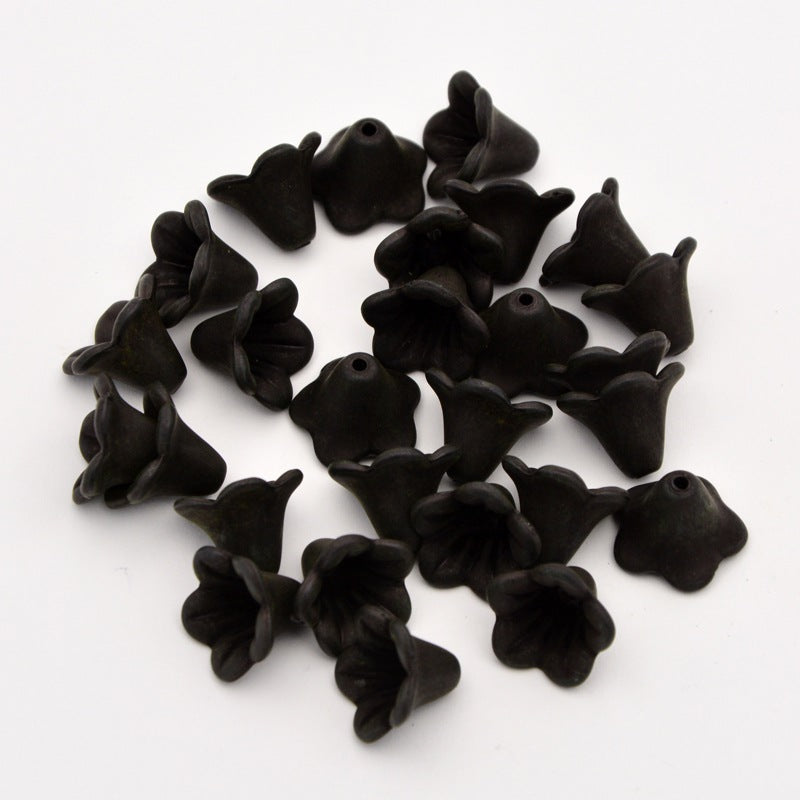 100pcs black 14mm frosted acrylic lucite trumpet flower beads