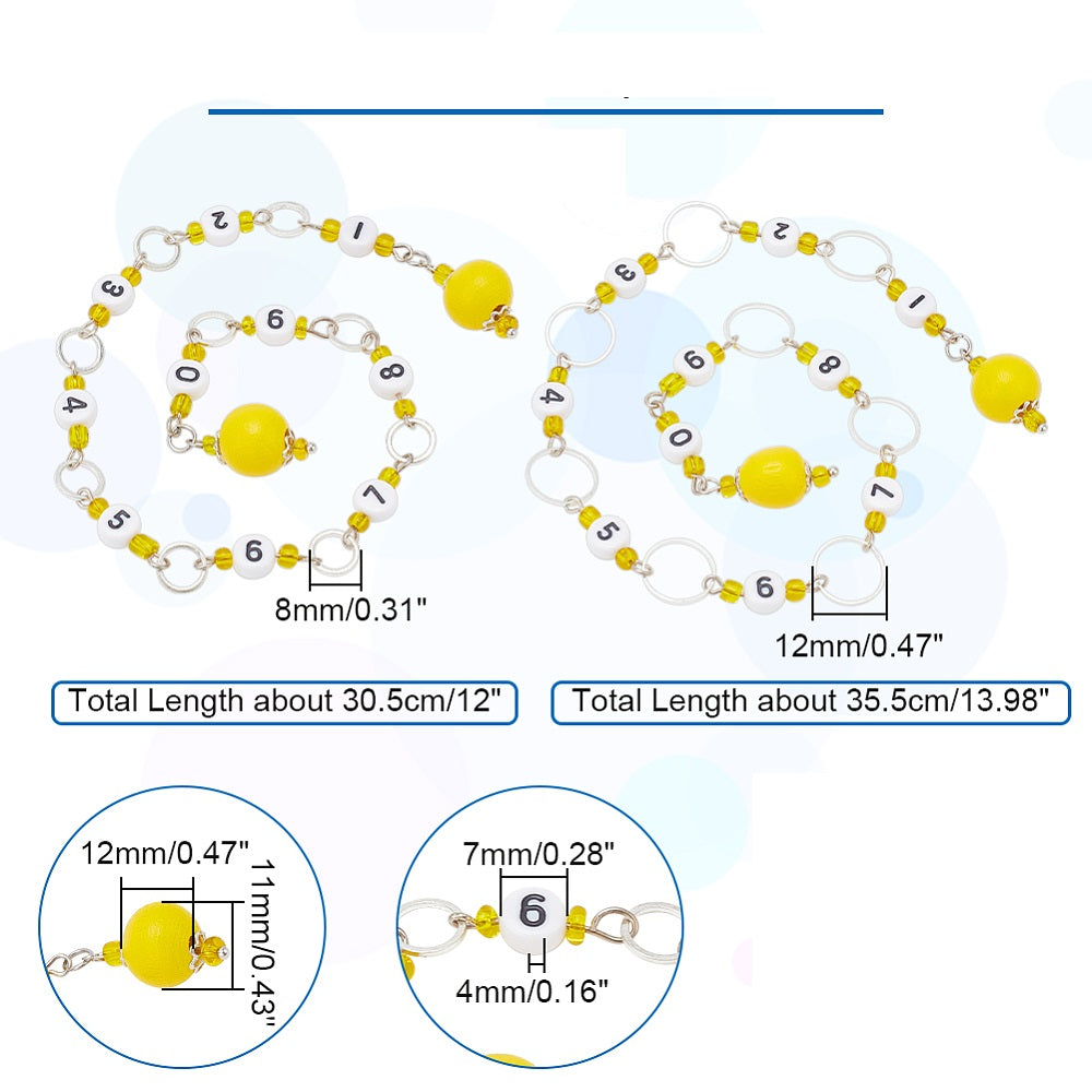 2 x knitting crochet row marker / counter chains with numbers, yellow - up to 10mm needles