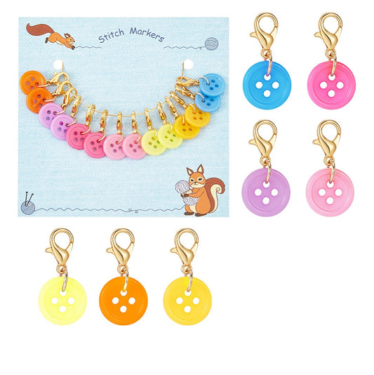 14pcs button stitch markers, mixed colour dangle charms on clasps