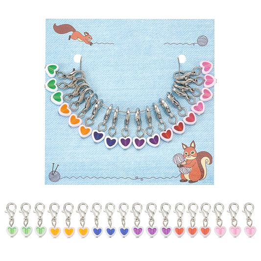 18pcs stitch markers, heart dangle charms on lobster clasps