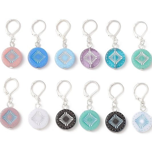 12pcs stitch markers, rhombus pattern mixed colour dangle charms