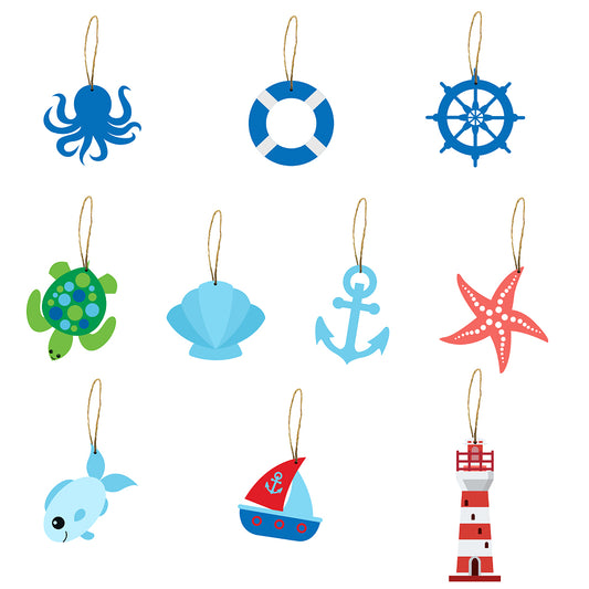 10pcs Ocean themed MDF hanging wood decorations