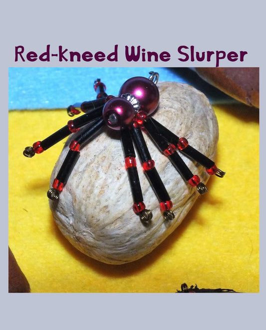 4-pack beaded spider charms - "Red-kneed Wine Slurper", handmade - plain or on lanyards