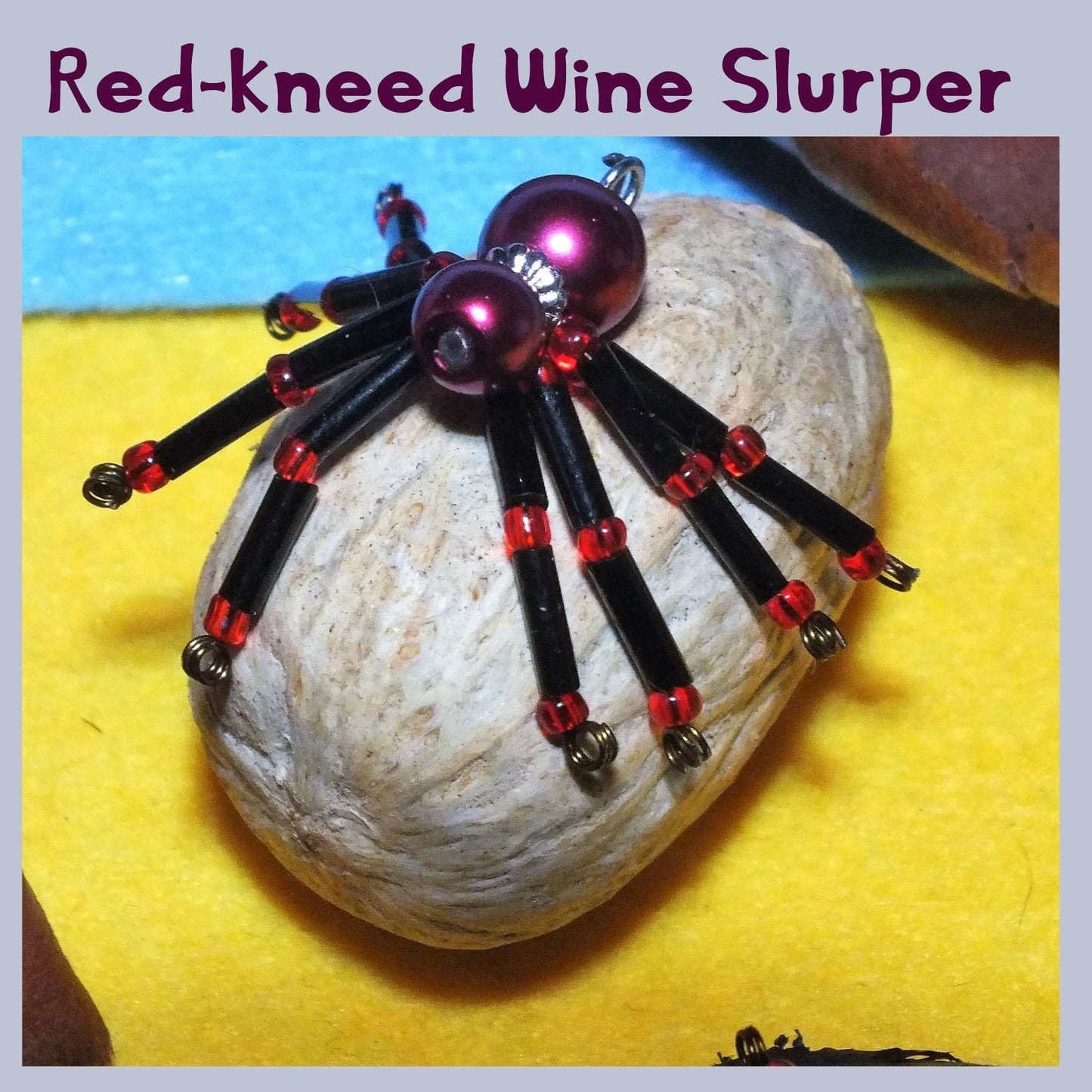 4-pack beaded spider charms - "Red-kneed Wine Slurper", handmade - plain or on lanyards