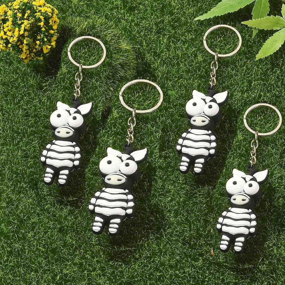 Chunky 3D animal keyrings - Dinosaur, Lion, Leopard, Zebra - colourful PVC