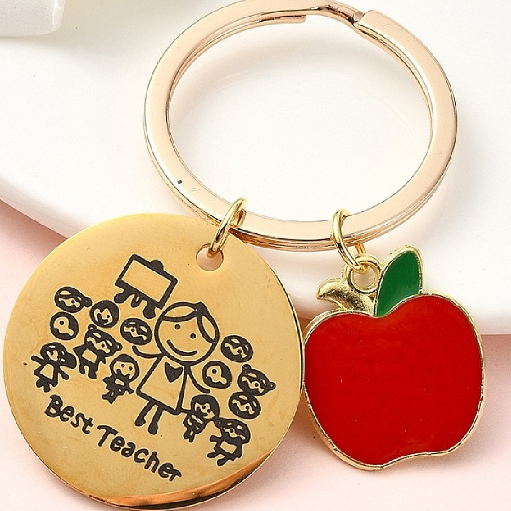 Thank You Teacher gift - keyring with enamel apple charm (gold tone)