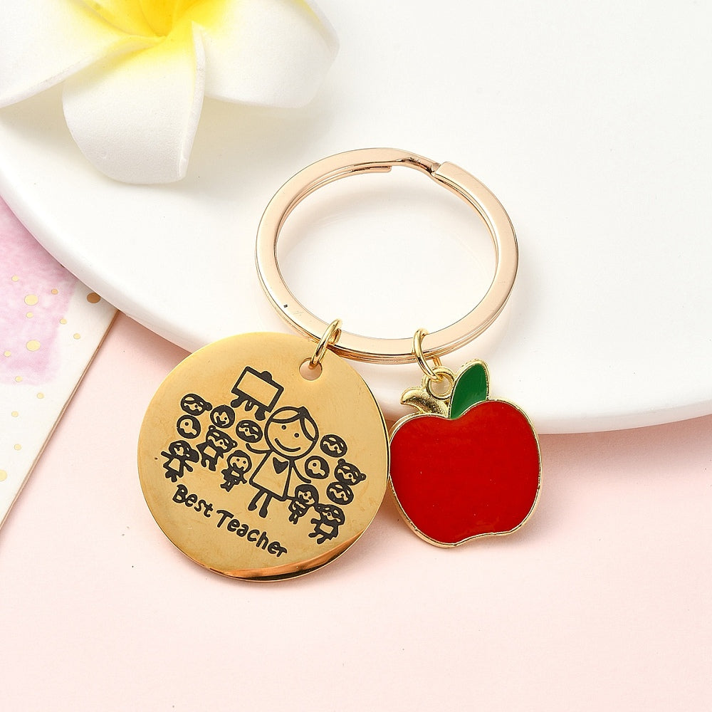 Thank You Teacher gift - keyring with enamel apple charm (gold tone)