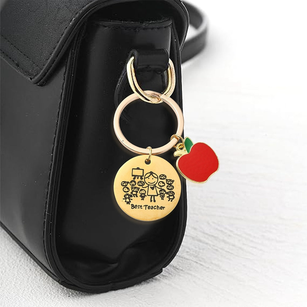 Thank You Teacher gift - keyring with enamel apple charm (gold tone)