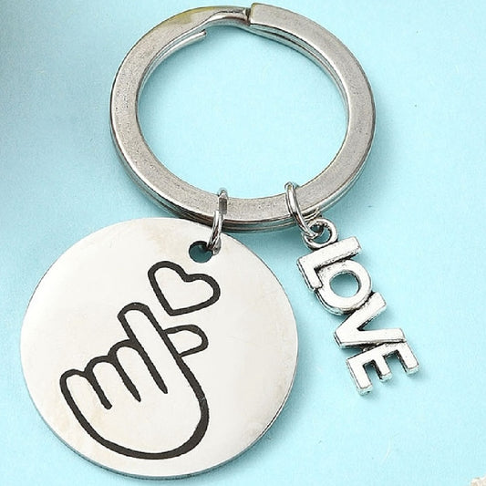 Love & Heart Keyring Pendant Gift - Stainless steel silver tone metal