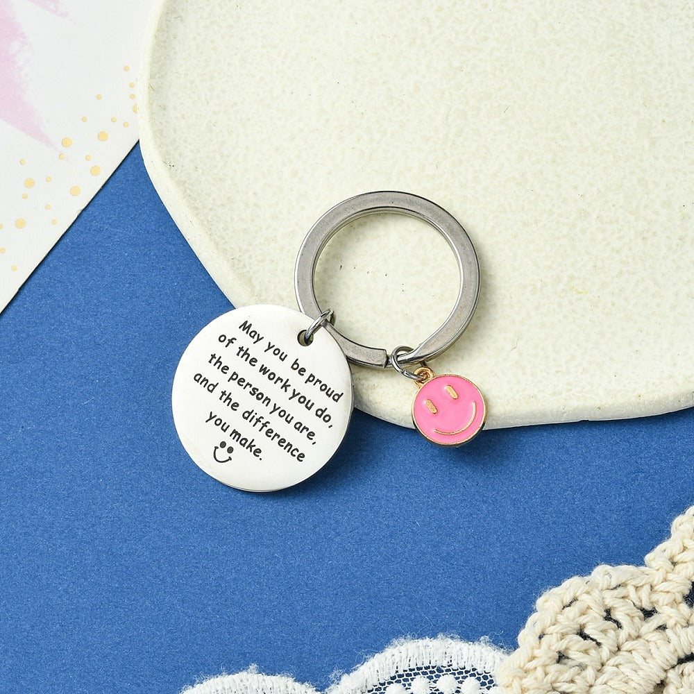 Be Proud Of The Work You Do + The Difference You Make Keyring Pendant Gift - Stainless steel silver tone metal