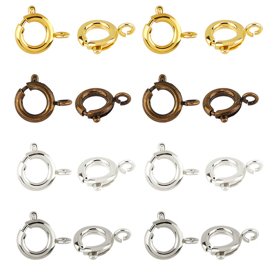 80pcs spring ring clasps, 9mm - 4 colours; gold, copper, bright silver, silver