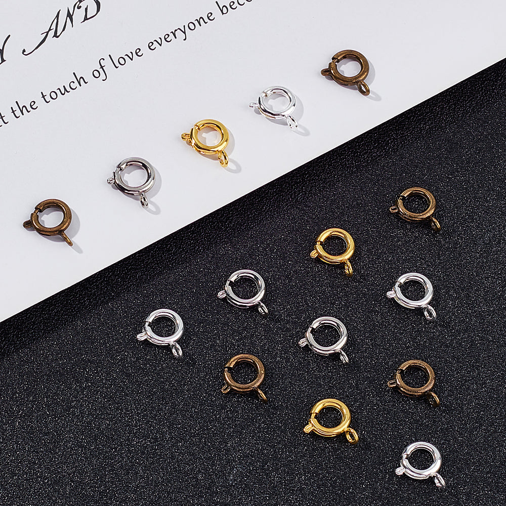 80pcs spring ring clasps, 9mm - 4 colours; gold, copper, bright silver, silver