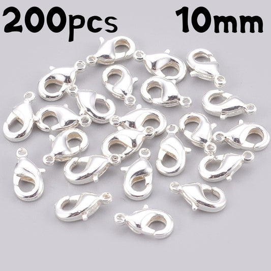 200pcs silver plated lobster clasps, 10mm