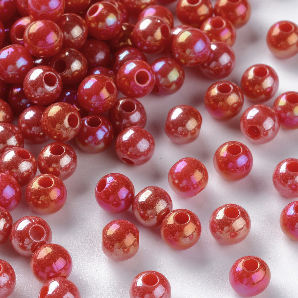 200pcs red pearlised acrylic 6mm beads