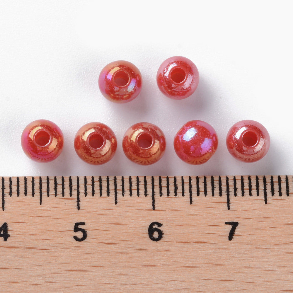 200pcs red pearlised acrylic 6mm beads