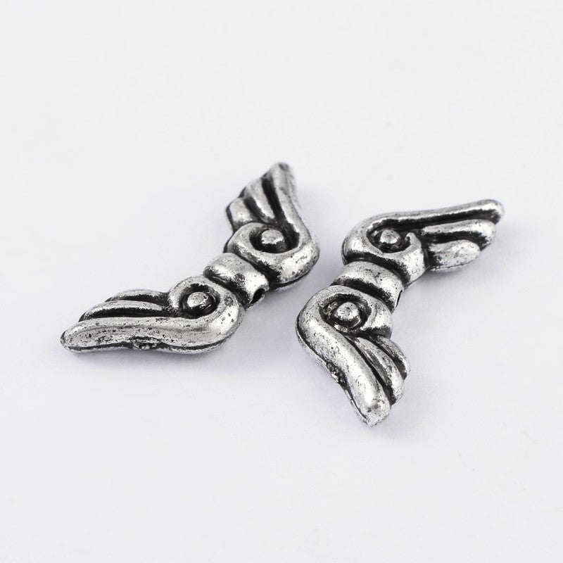 50pcs acrylic angel / fairy wing spacer beads, 21mm x 9mm - Antique Silver tone