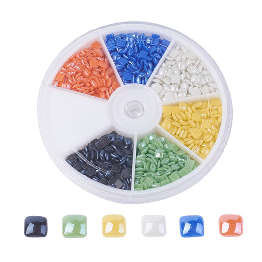 1,020pcs porcelain 4mm square cabochons, 6 colours pearlised plated mixed box of embellishments or toppers