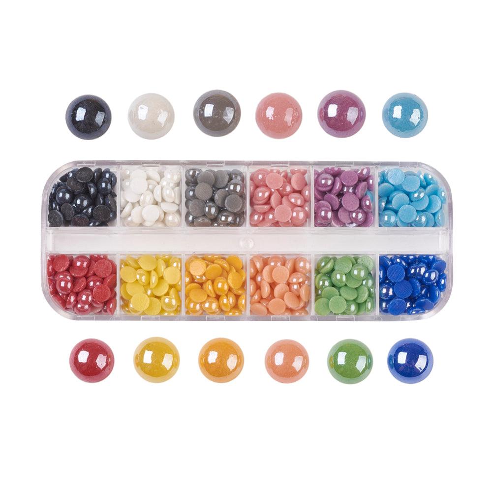600pcs porcelain 5.5mm half round dome cabochons - pearlised plated mixed box of embellishments or toppers