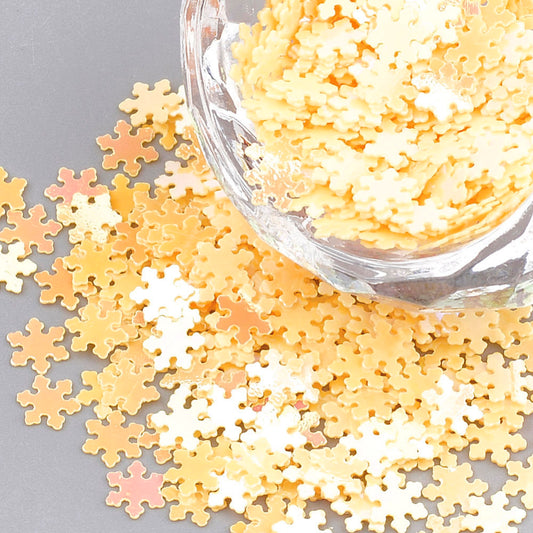15g snowflake shaped 5mm sequins / embellishments (no hole), golden yellow with an AB finish