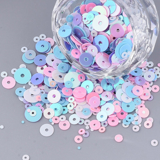 10g pack of tiny circle toppers (1mm - 6.5mm), fantasy mix colour embellishments with an AB finish