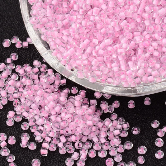 2mm candy pink glass seed beads (clear & pink), 50g - 1kg