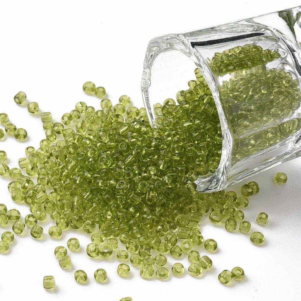 2mm translucent moss green glass seed beads, 50g - 1kg