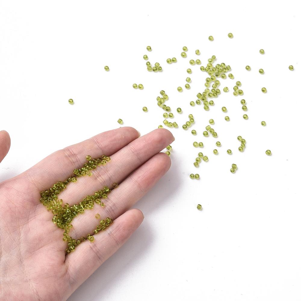 2mm translucent moss green glass seed beads, 50g - 1kg