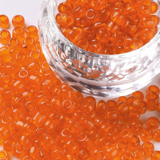 4mm orange translucent glass seed beads, 50g