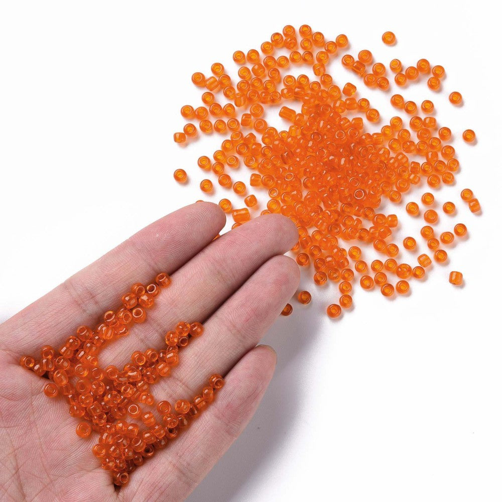 4mm orange translucent glass seed beads, 50g