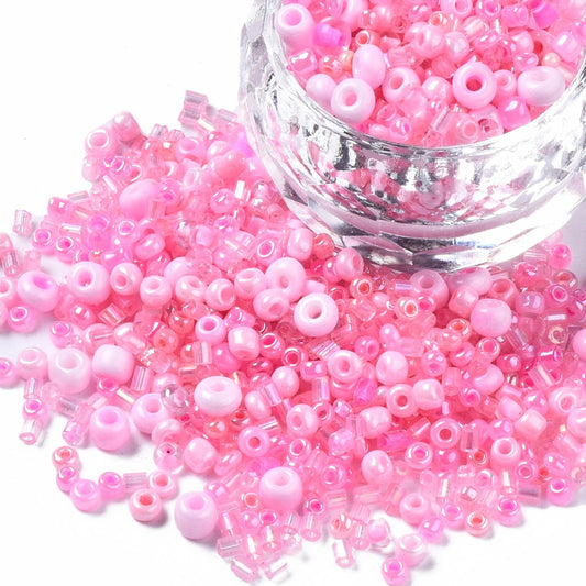 50g - 1kg Seed & bugle mixes - PINK mix, 1mm~7mm glass beads