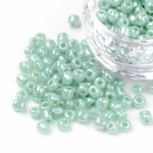 3mm aqua blue pearlised glass seed beads, 50g
