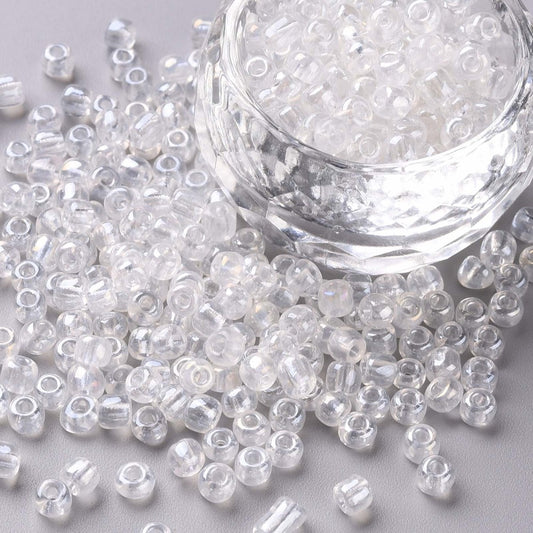4mm clear lustered glass seed beads, 50g