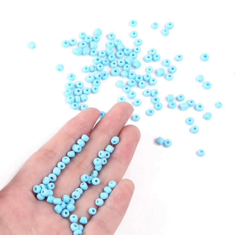 4mm light sky blue glass seed beads, 50g