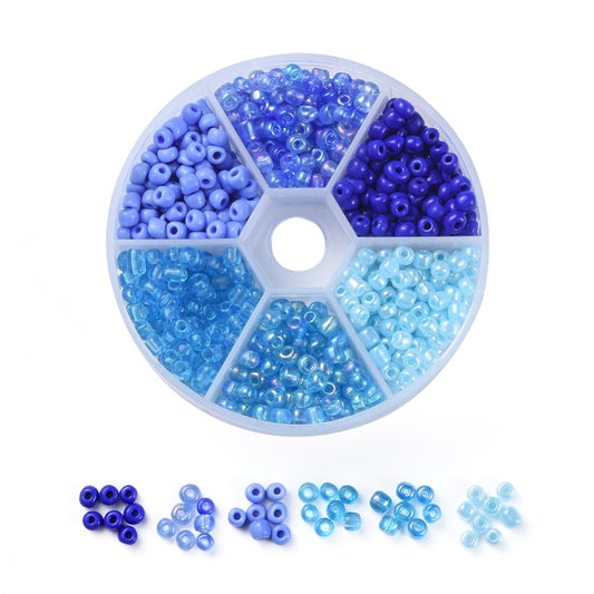 4mm seed bead selection box - blue, assorted styles and finishes