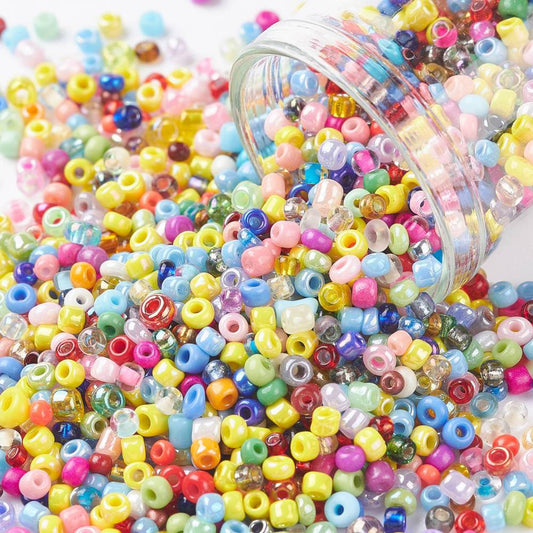 2mm x 1.5mm random mix glass seed beads, 50g - 1kg - a mixture of opaque, translucent, pearlised etc., all colours!