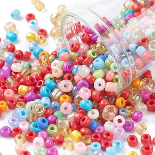 3mm x 2mm random mix glass seed beads, 50g - 1kg - a mixture of opaque, translucent, silver lined, pearlised etc., all colours!