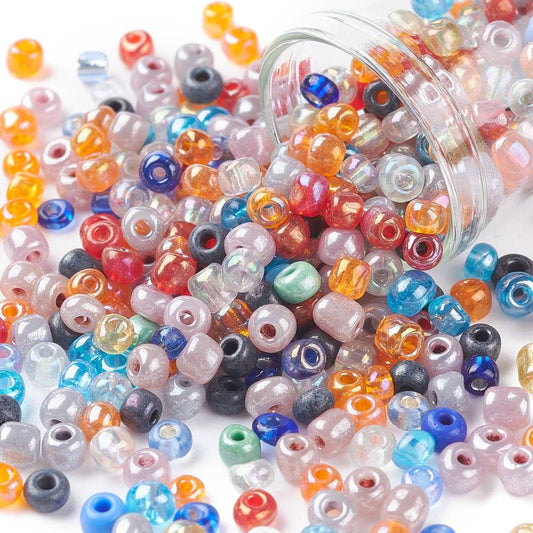 4mm x 3mm random mix glass seed beads, 50g - 1kg - a mixture of opaque, translucent, pearlised etc., all colours!