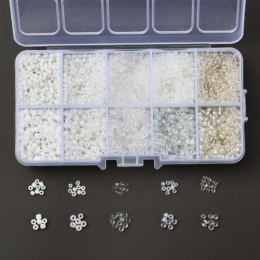 150g assorted white & clear 2mm & 3mm seed bead selection box